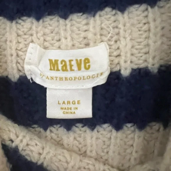 Anthropologie Navy and Cream Striped Turtleneck Sweater - Picture 9 of 14